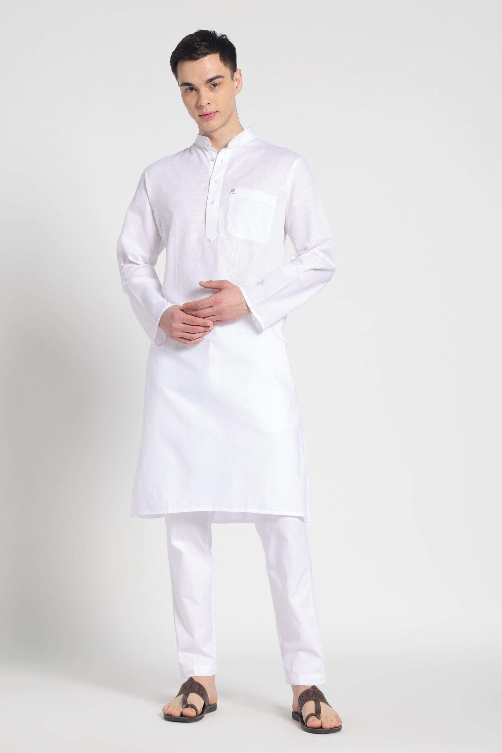 Pristine White Linen-Look Cotton Kurta