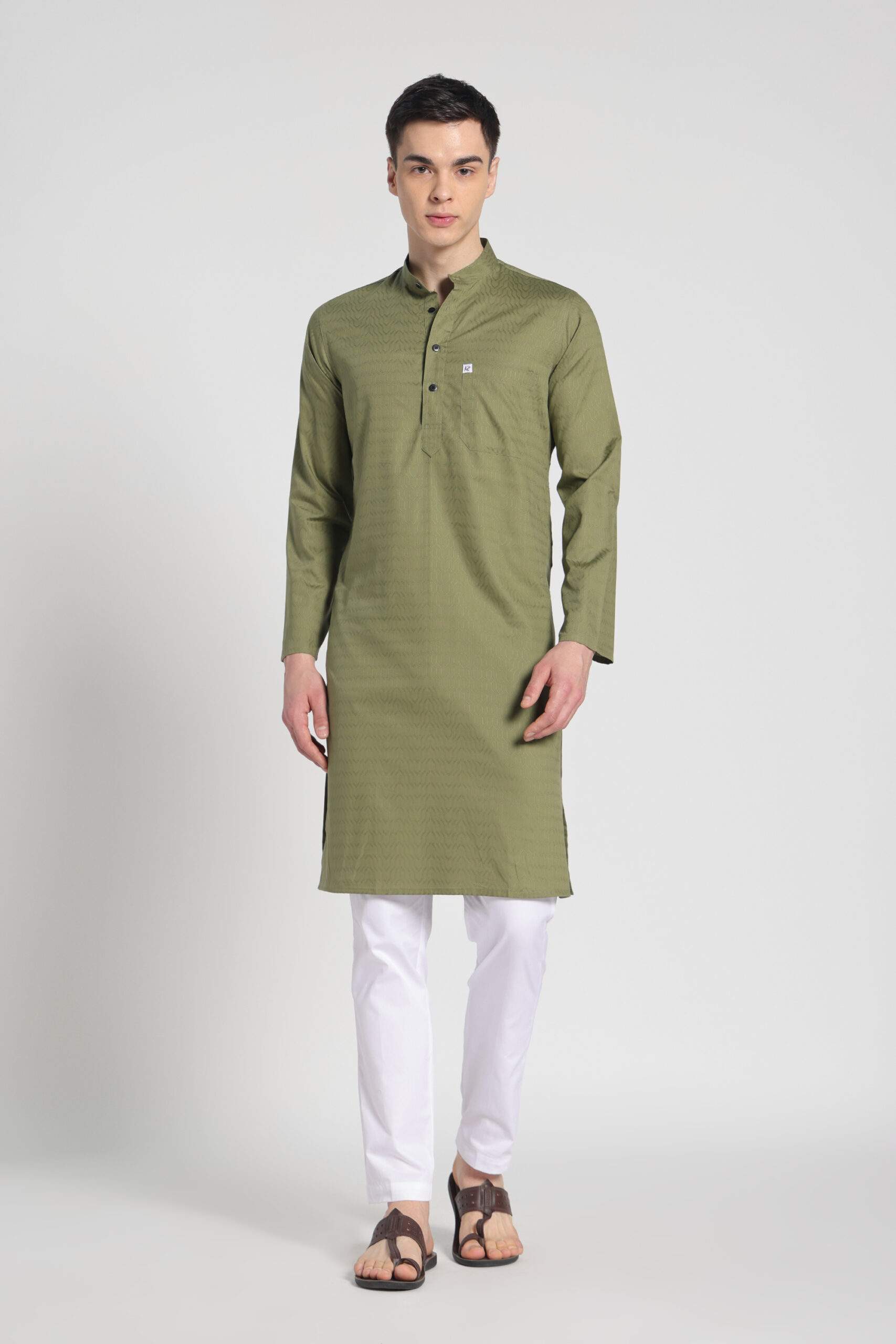 Olive Moss Texture Dobby Cotton Kurta