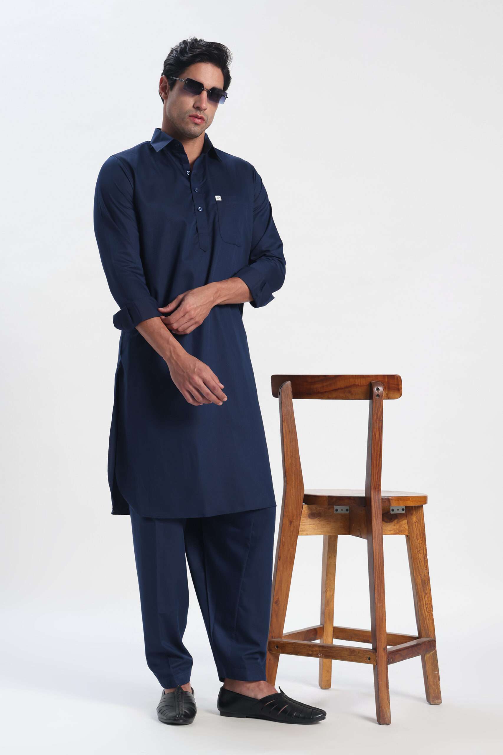 Men’s Executive Navy Blue Pathani Suit – Cotton Rich Blend